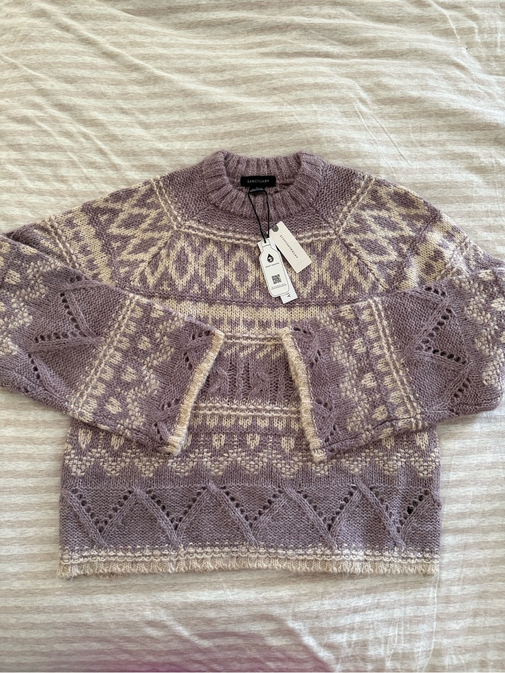 Sanctuary Lavender and Cream Fair Isle Crewneck Sweater
